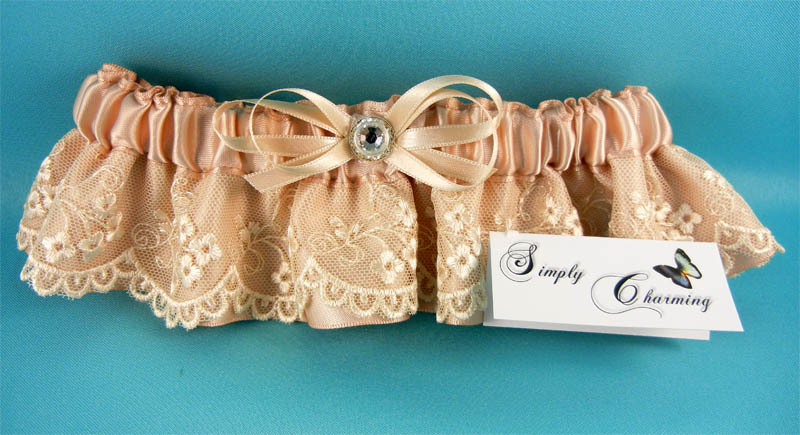 Champagne Garter w/Ivory Lace